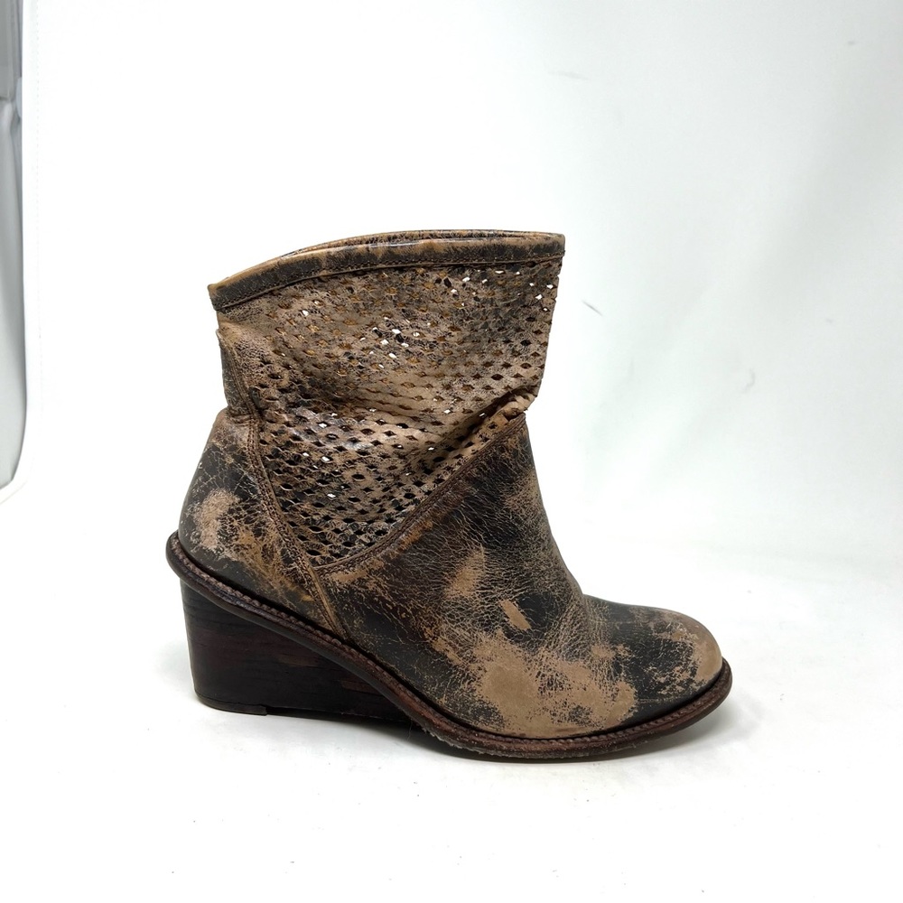 Bed Stu Brown Distressed Leather Wedge Ankle Boots